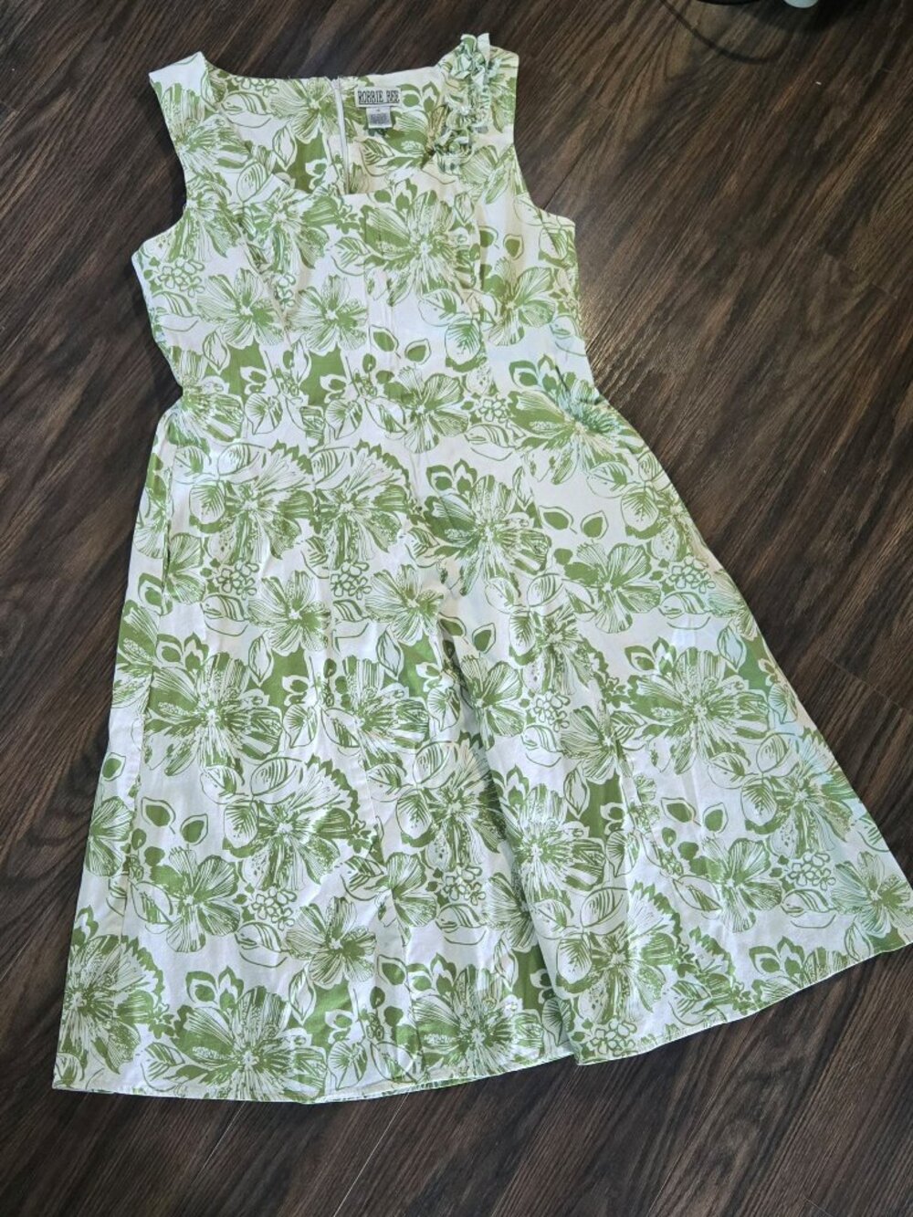 ROBBIE BEE Classic Style Fit & Flare Green & White Floral Sundress NWOT/SIZE 16